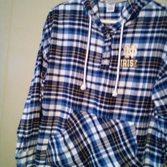 Concepts Sports Notre Dame Flannel Shirt Women S Hood Pocket Long Sleeve Plaid - Picture 5 of 15